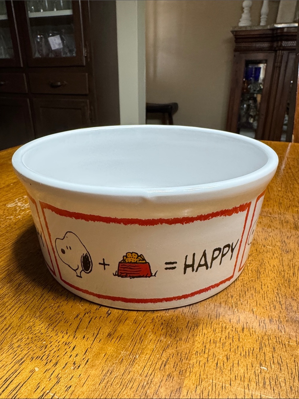 PEANUTS Snoopy HAPPY “ Dogs life” ceramic pet bowl.  7” X 3 1/8”